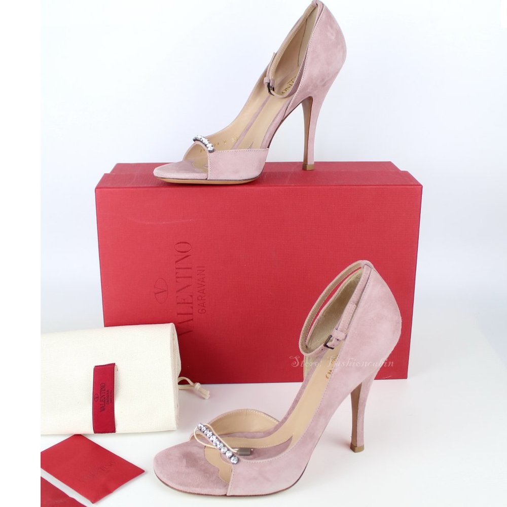 NEW VALENTINO GARAVANI d'Orsay Heeled Rhinestone Suede Sandal, EU 38